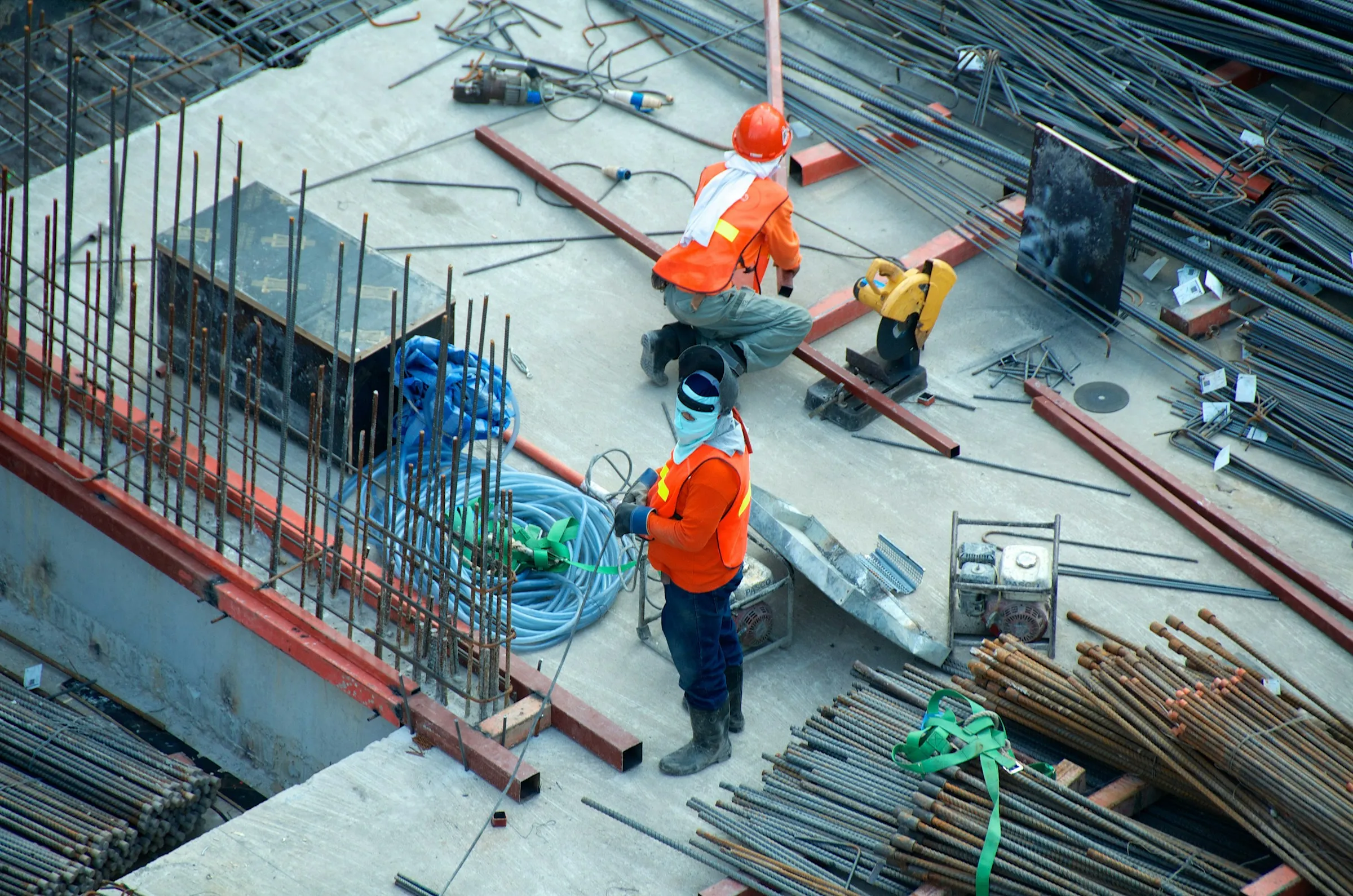 Construction workers on an active commercial project